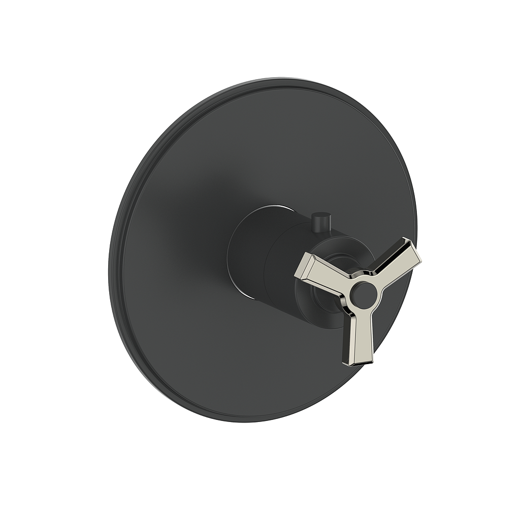 Vogt Zehn Trim for 3/4" Thermostatic Valve, 3-Spoke Handle - Polished Nickel / Matte Black (TM.Z3.140.PB)