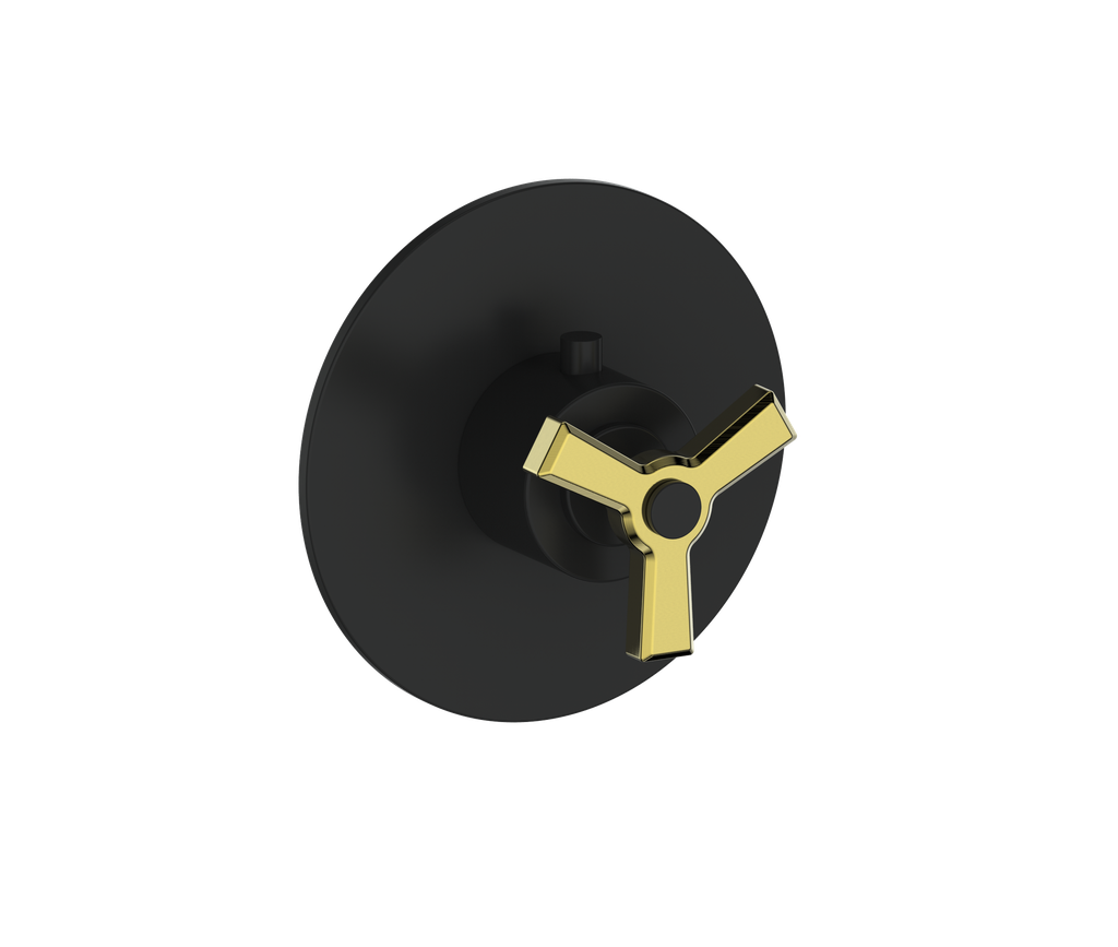 Vogt Zehn Trim for 3/4" High-Flow Thermostatic Valve, 3-Spoke Handle - Brushed Gold / Matte Black (TM.Z3.150.BGB)