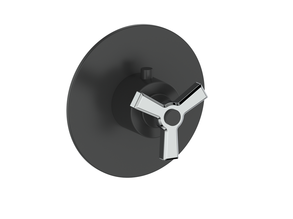 Vogt Zehn Trim for 3/4" High-Flow Thermostatic Valve, 3-Spoke Handle - Chrome / Matte Black (TM.Z3.150.CB)