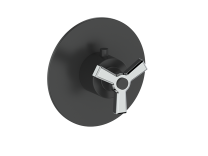 Vogt Zehn Trim for 3/4" High-Flow Thermostatic Valve, 3-Spoke Handle - Chrome / Matte Black (TM.Z3.150.CB)