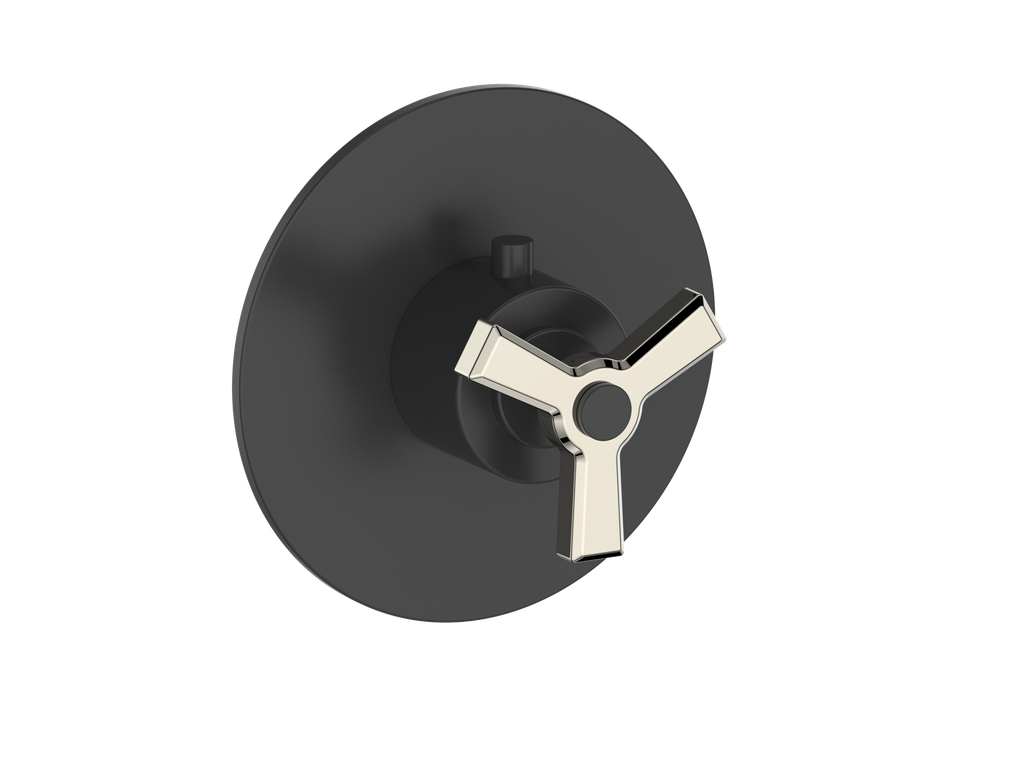 Vogt Zehn Trim for 3/4" High-Flow Thermostatic Valve, 3-Spoke Handle - Polished Nickel / Matte Black (TM.Z3.150.PB)