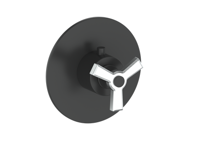 Vogt Zehn Trim for 3/4" High-Flow Thermostatic Valve, 3-Spoke Handle - Stainless Steel / Matte Black (TM.Z3.150.SB)