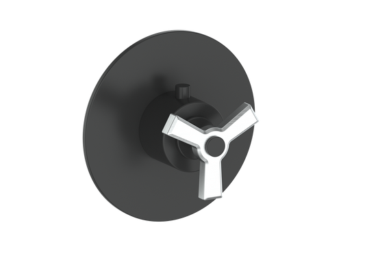 Vogt Zehn Trim for 3/4" High-Flow Thermostatic Valve, 3-Spoke Handle - Stainless Steel / Matte Black (TM.Z3.150.SB)