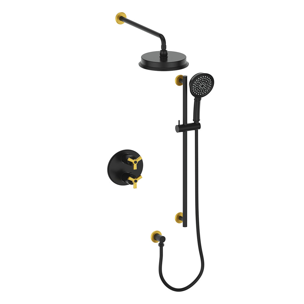 Vogt Zehn 2-Way Thermostatic Shower System Trim in Brushed Gold & Matte Black – TM.Z3.220.210.BGB