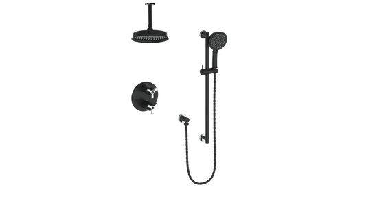 Vogt Zehn 2-Way Thermostatic Shower System Trim with 6" Ceiling Arm in Chrome & Matte Black – TM.Z3.220.216.CB
