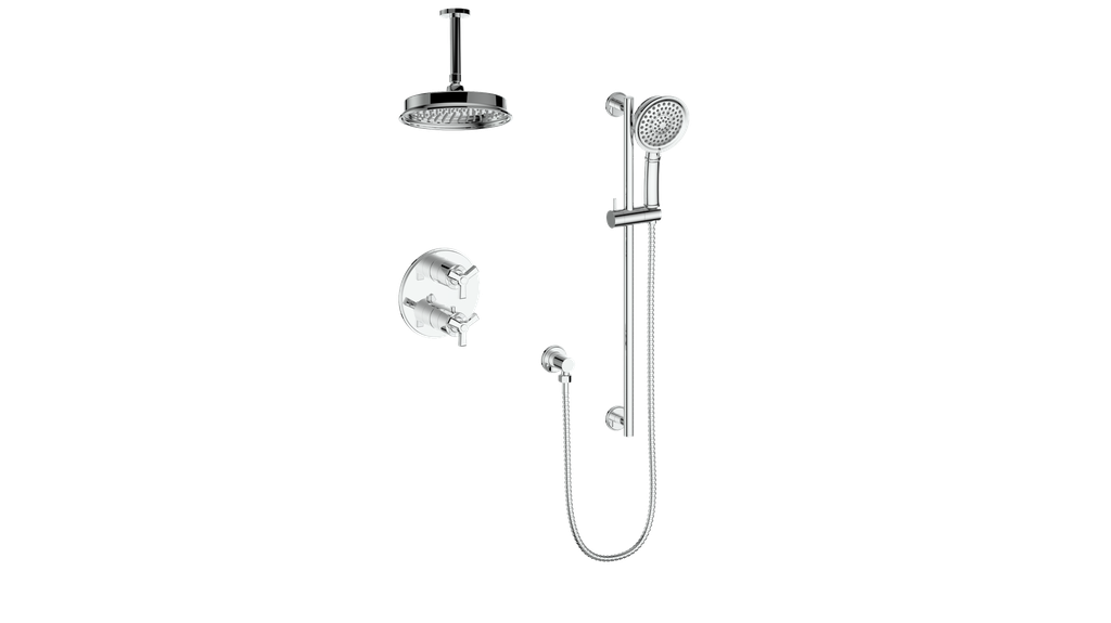 Vogt Zehn 2-Way Thermostatic Shower System Trim with 6" Ceiling Arm in Polished Chrome – TM.Z3.220.216.CC