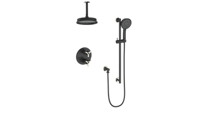 Vogt Zehn 2-Way Thermostatic Shower System Trim with 6" Ceiling Arm in Polished Nickel & Matte Black – TM.Z3.220.216.PB