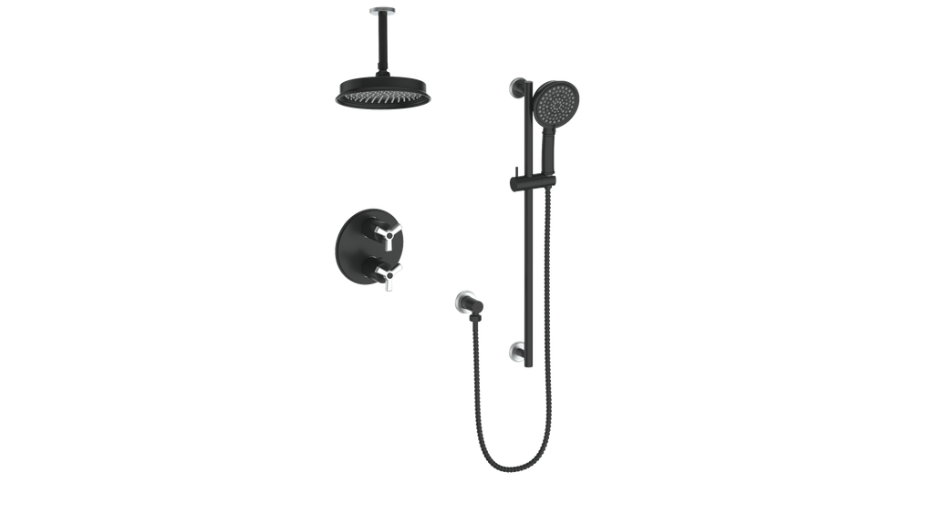 Vogt Zehn 2-Way Thermostatic Shower System Trim with 6" Ceiling Arm in Stainless Steel & Matte Black – TM.Z3.220.216.SB