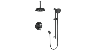 Vogt Zehn 2-Way Thermostatic Shower System Trim with 6" Ceiling Arm in Stainless Steel & Matte Black – TM.Z3.220.216.SB