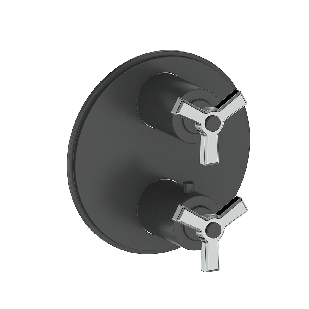 Vogt Zehn Trim for 2-Way Thermostatic Valve, 3-Spoke Handle - Chrome / Matte Black (TM.Z3.220.CB)