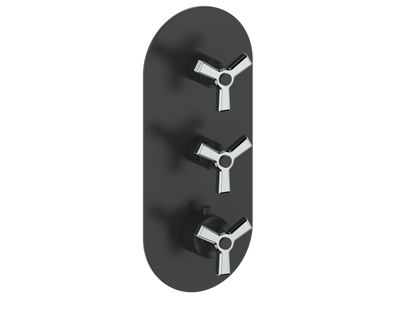Vogt Zehn Trim for 3/4" High-Flow Thermostatic Valve with 2 Stops, 3-Spoke Handle - Chrome / Matte Black (TM.Z3.250.CB)