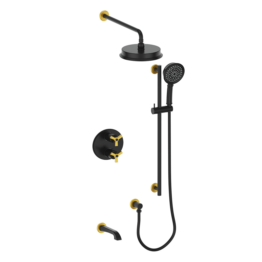 Vogt Zehn Trim for 3-Way Thermostatic Shower System, 3-Spoke Handle - Brushed Gold / Matte Black (TM.Z3.320.310.BGB)