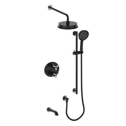 Vogt Zehn Trim for 3-Way Thermostatic Shower System, 3-Spoke Handle - Polished Nickel / Matte Black (TM.Z3.320.310.PB)