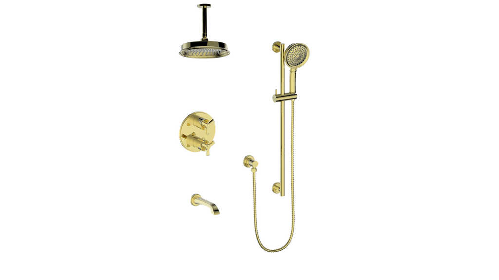 Vogt Zehn Trim for 3-Way Thermostatic Shower System with 6" Ceiling Arm, 3-Spoke Handle - Brushed Gold (TM.Z3.320.316.BG)
