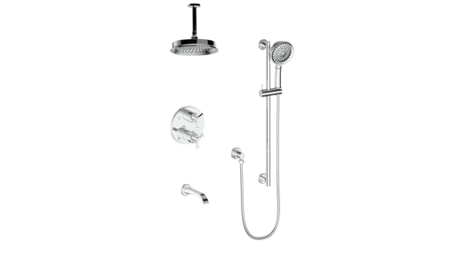 Vogt Zehn Trim for 3-Way Thermostatic Shower System with 6" Ceiling Arm, 3-Spoke Handle - Polished Chrome (TM.Z3.320.316.CC)