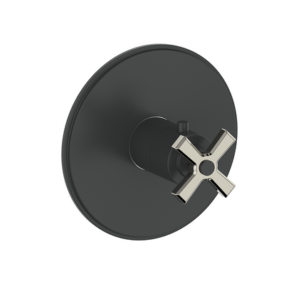Vogt Zehn Trim for 3/4" Thermostatic Valve, 4-Spoke Handle - Polished Nickel / Matte Black (TM.Z4.140.PB)