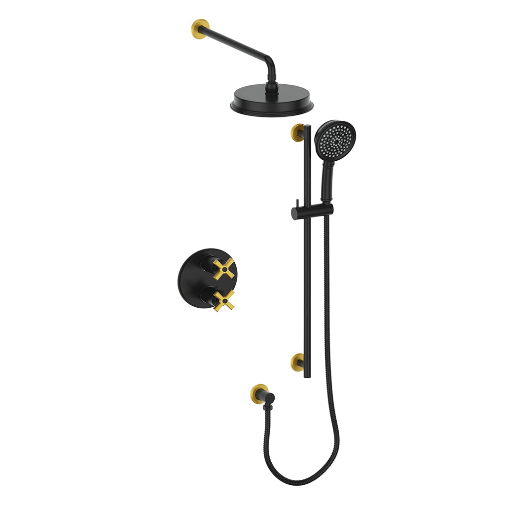 Vogt Zehn 2-Way Thermostatic Shower System Trim in Brushed Gold & Matte Black – TM.Z4.220.210.BGB