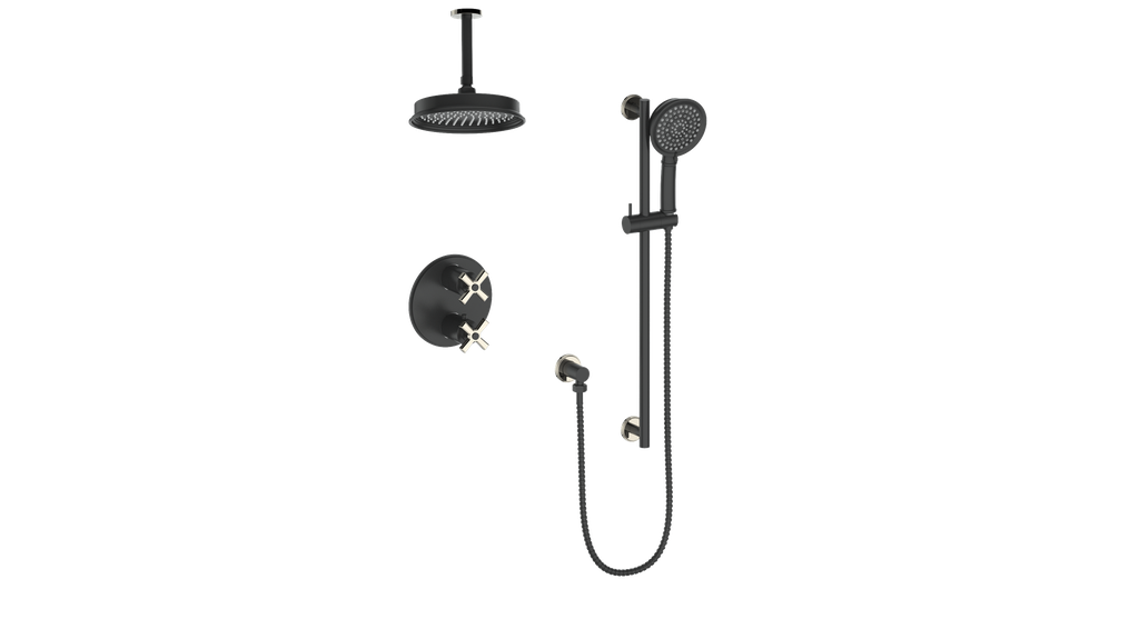 Vogt Zehn 2-Way Thermostatic Shower System Trim with 6" Ceiling Arm in Polished Nickel & Matte Black – TM.Z4.220.216.PB