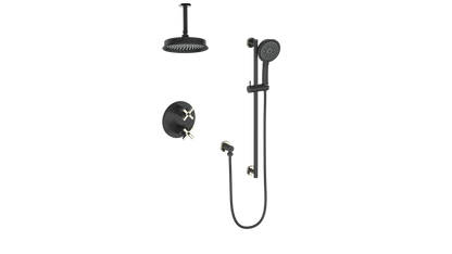Vogt Zehn 2-Way Thermostatic Shower System Trim with 6" Ceiling Arm in Polished Nickel & Matte Black – TM.Z4.220.216.PB