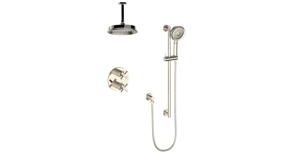 Vogt Zehn 2-Way Thermostatic Shower System Trim with 6" Ceiling Arm in Polished Nickel – TM.Z4.220.216.PN