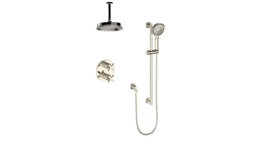 Vogt Zehn 2-Way Thermostatic Shower System Trim with 6" Ceiling Arm in Polished Nickel – TM.Z4.220.216.PN