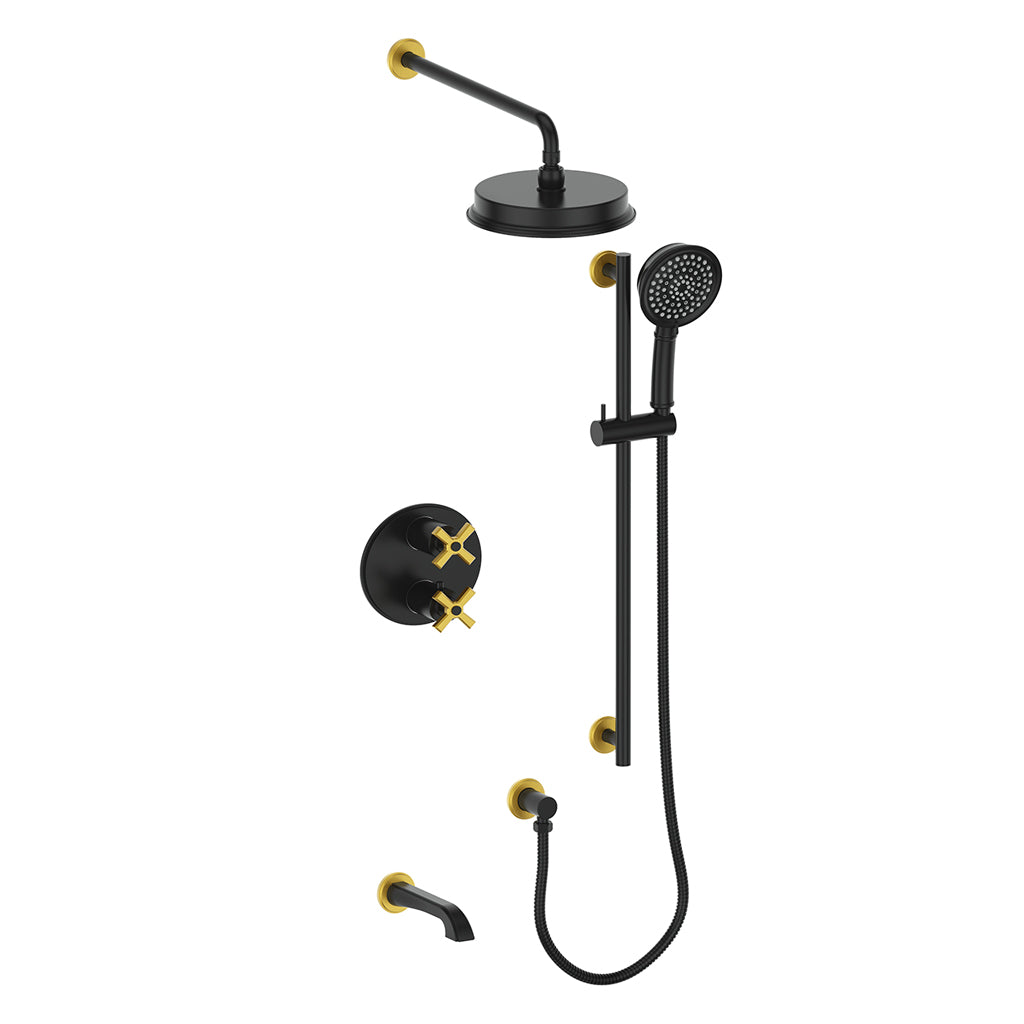 Vogt Zehn Trim for 3-Way Thermostatic Shower System, 4-Spoke Handle - Brushed Gold / Matte Black (TM.Z4.320.310.BGB)
