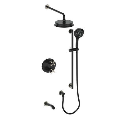 Vogt Zehn Trim for 3-Way Thermostatic Shower System, 4-Spoke Handle - Polished Nickel / Matte Black (TM.Z4.320.310.PB)