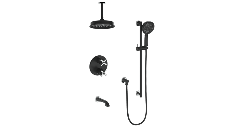 Vogt Zehn Trim for 3-Way Thermostatic Shower System with 6" Ceiling Arm, 4-Spoke Handle - Chrome / Matte Black (TM.Z4.320.316.CB)