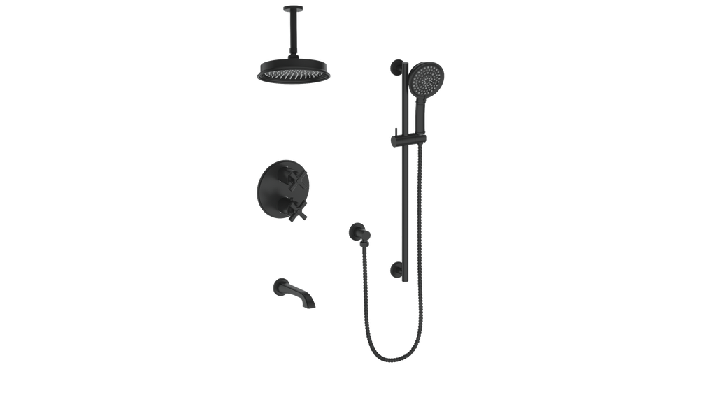 Vogt Zehn Trim for 3-Way Thermostatic Shower System with 6" Ceiling Arm, 4-Spoke Handle - Matte Black (TM.Z4.320.316.MB)