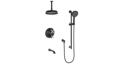 Vogt Zehn Trim for 3-Way Thermostatic Shower System with 6" Ceiling Arm, 4-Spoke Handle - Polished Nickel / Matte Black (TM.Z4.320.316.PB)