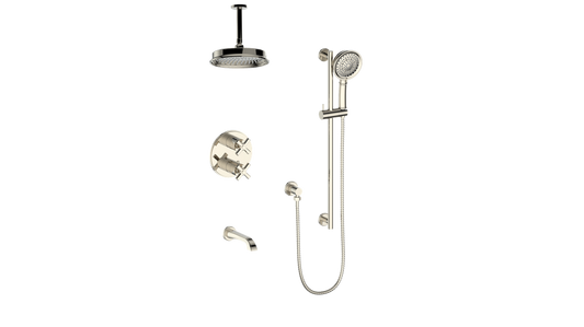 Vogt Zehn Trim for 3-Way Thermostatic Shower System with 6" Ceiling Arm, 4-Spoke Handle - Polished Nickel (TM.Z4.320.316.PN)
