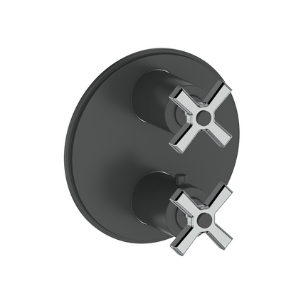 Vogt Zehn Trim for 3-Way Thermostatic Valve, 4-Spoke Handle - Chrome / Matte Black (TM.Z4.320.CB)