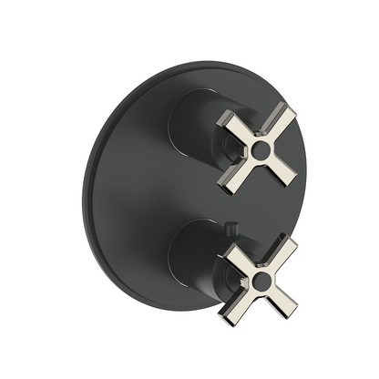 Vogt Zehn Trim for 3-Way Thermostatic Valve, 4-Spoke Handle - Polished Nickel / Matte Black (TM.Z4.320.PB)