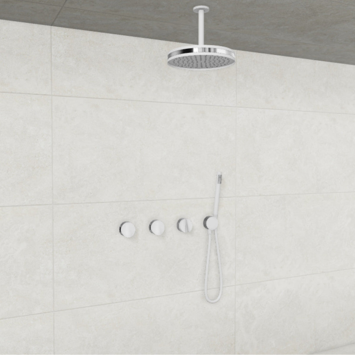 Baril Flora B47 ceiling-mount thermostatic shower system in White with Chrome accents — TRR-3302-47
