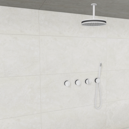 Baril Flora B47 ceiling-mount thermostatic shower system in White with Smokey Chrome accents — TRR-3302-47