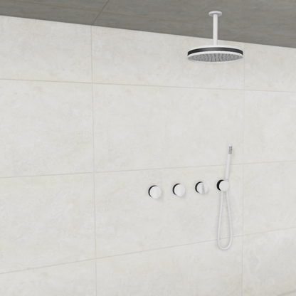 Baril Flora B47 ceiling-mount thermostatic shower system in White with Matte Black accents — TRR-3302-47