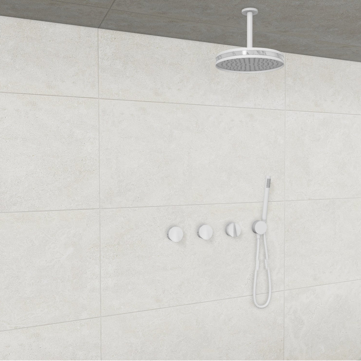 Baril Flora B47 ceiling-mount thermostatic shower system in White with Marble accents — TRR-3302-47