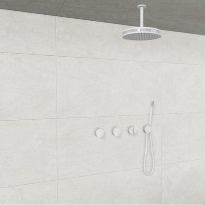 Baril Flora B47 ceiling-mount thermostatic shower system in White with Marble accents — TRR-3302-47