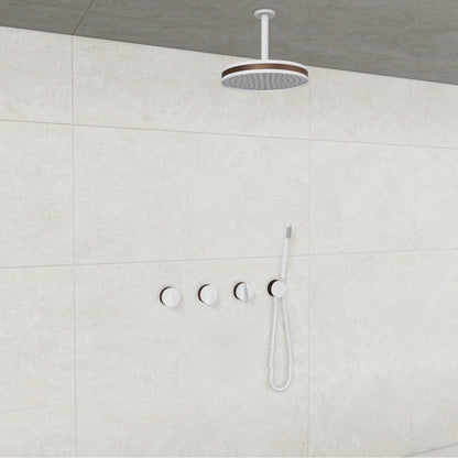 Baril Flora B47 ceiling-mount thermostatic shower system in White with Venetian Bronze accents — TRR-3302-47