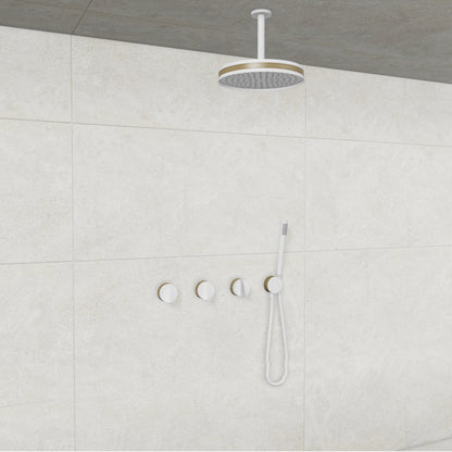 Baril Flora B47 ceiling-mount thermostatic shower system in White with Wood accents — TRR-3302-47