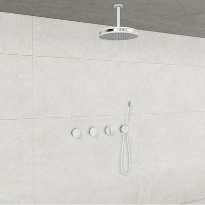 Baril Flora B47 ceiling-mount thermostatic shower system in White with Polished Nickel accents — TRR-3302-47