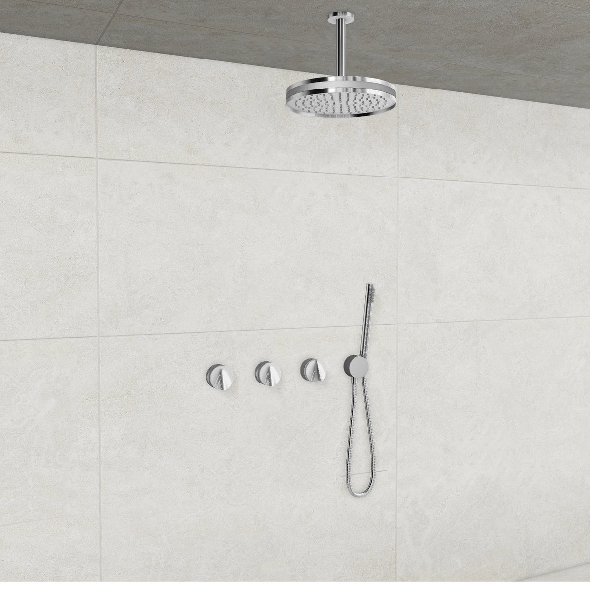 Baril Flora B47 ceiling-mount thermostatic shower system in Chrome with Matte Silver accents — TRR-3302-47