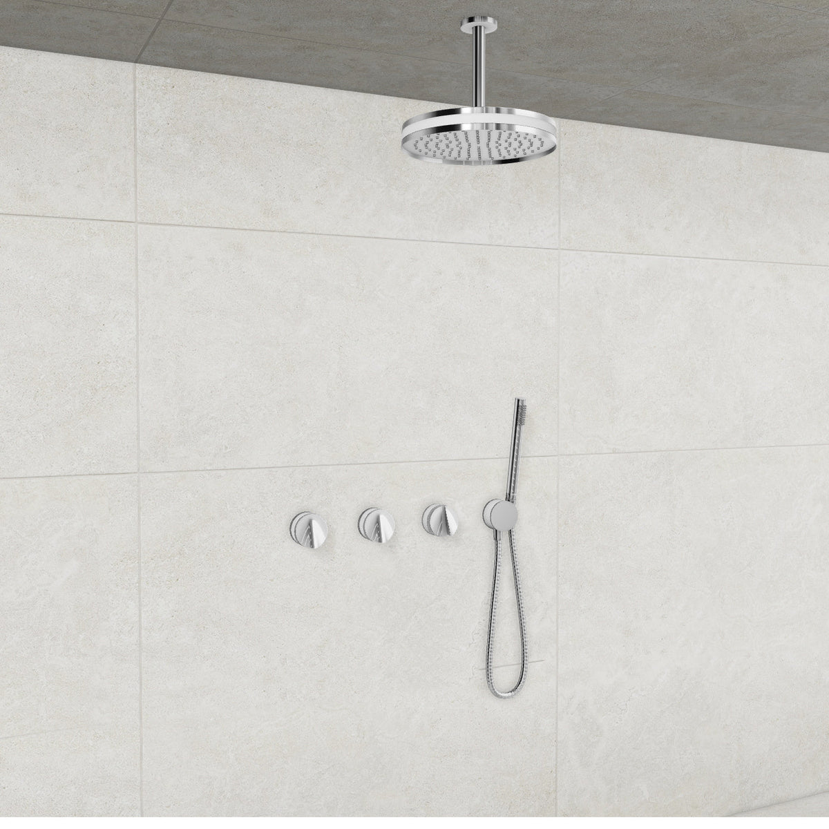 Baril Flora B47 ceiling-mount thermostatic shower system in Chrome with White accents — TRR-3302-47