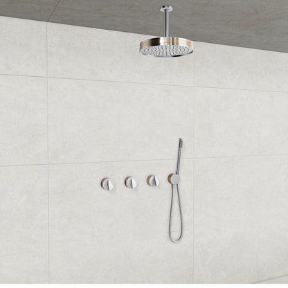Baril Flora B47 ceiling-mount thermostatic shower system in Chrome with Gold accents — TRR-3302-47