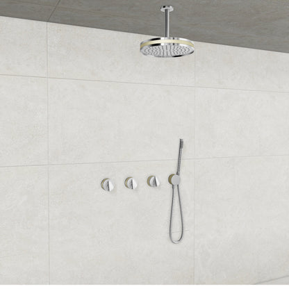 Baril Flora B47 ceiling-mount thermostatic shower system in Chrome with Satin Brass accents — TRR-3302-47