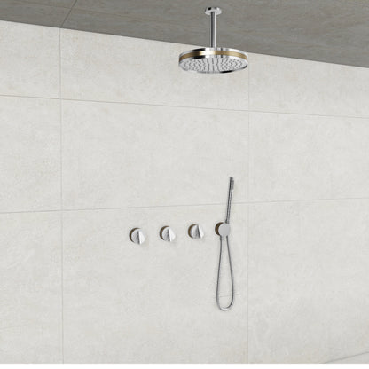 Baril Flora B47 ceiling-mount thermostatic shower system in Chrome with Warm Gold accents — TRR-3302-47