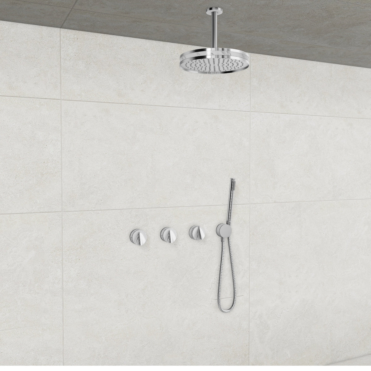 Baril Flora B47 ceiling-mount thermostatic shower system in Chrome with Marble accents — TRR-3302-47