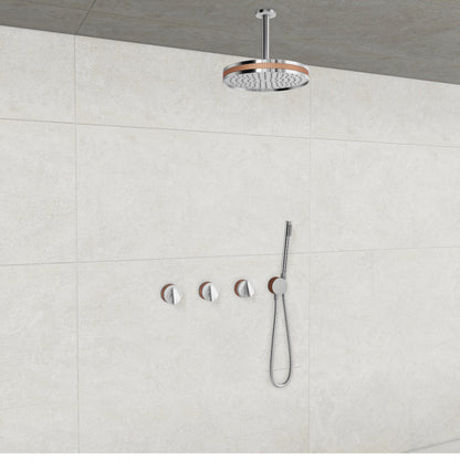 Baril Flora B47 ceiling-mount thermostatic shower system in Chrome with Satin Copper accents — TRR-3302-47