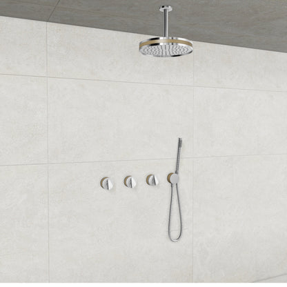 Baril Flora B47 ceiling-mount thermostatic shower system in Chrome with Wood accents — TRR-3302-47