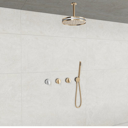 Baril Flora B47 ceiling-mount thermostatic shower system in Gold with Matte Silver accents — TRR-3302-47